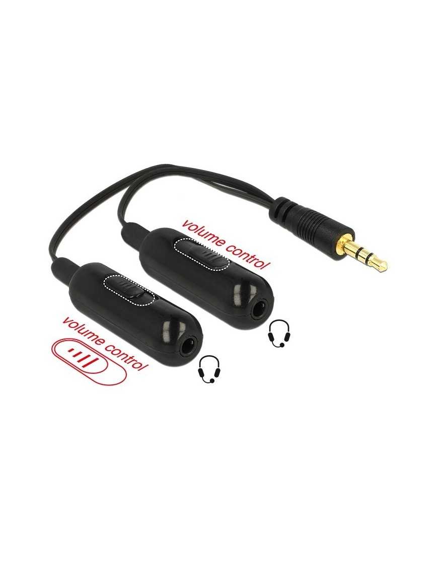 DELOCK Splitter από jack 3.5mm (M) σε 2x jack 3.5mm (F), Volume Control