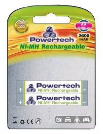 POWERTECH επαναφορτιζόμενη μπαταρία PT-351 2600mAh, AA (R6), 2 τμχ