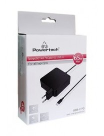 POWERTECH Φορτιστής laptop PT-703, USB Type-C PD, Universal, 65W, μαύρο