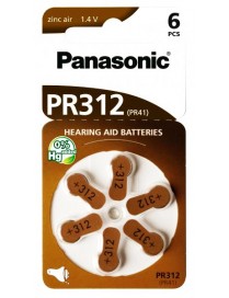 PANASONIC μπαταρίες ακουστικών βαρηκοΐας PR312, mercury free, 1.4V, 6τμχ