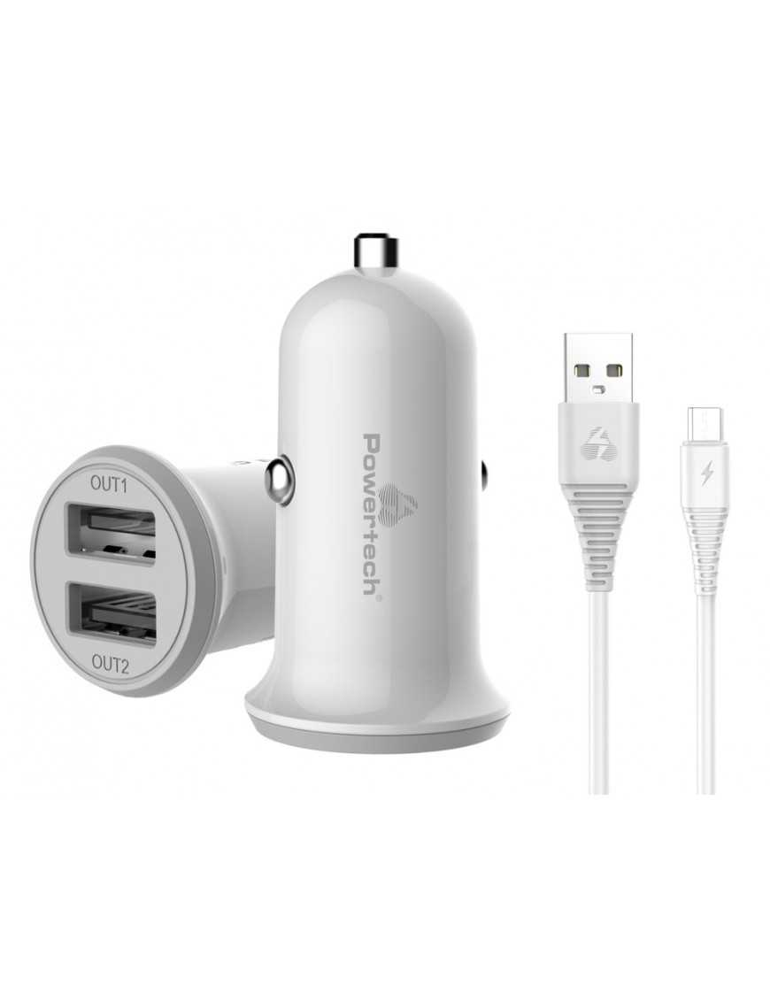 POWERTECH Φορτιστής αυτοκινήτου & καλώδιο Micro USB PT-772, 2x USB, 3.4A