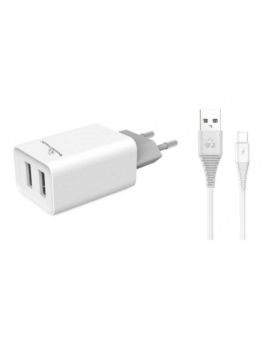 POWERTECH Φορτιστής τοίχου & καλώδιο Micro USB PT-775, 2x USB, 2.1A