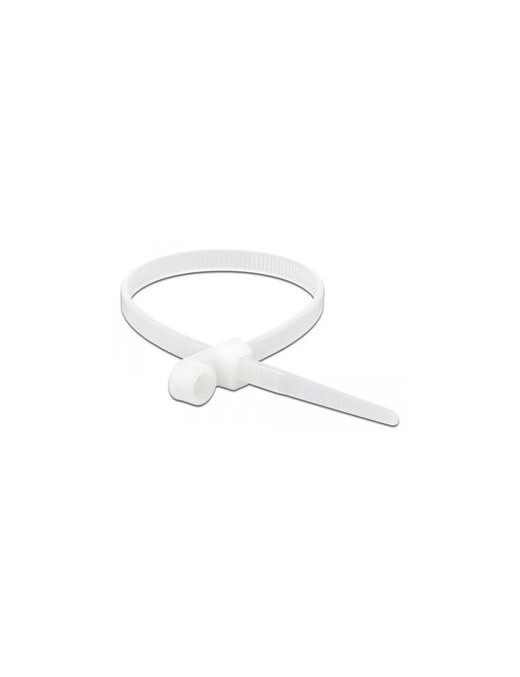 DELOCK Δεματικά καλωδίων 18944 με οπή στερέωσης, 160x4.8mm, λευκά, 10τμχ