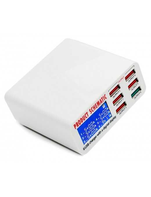 USB φορτιστής 6 θέσεων με LCD monitor BST-U3, 5V 8A, 40W