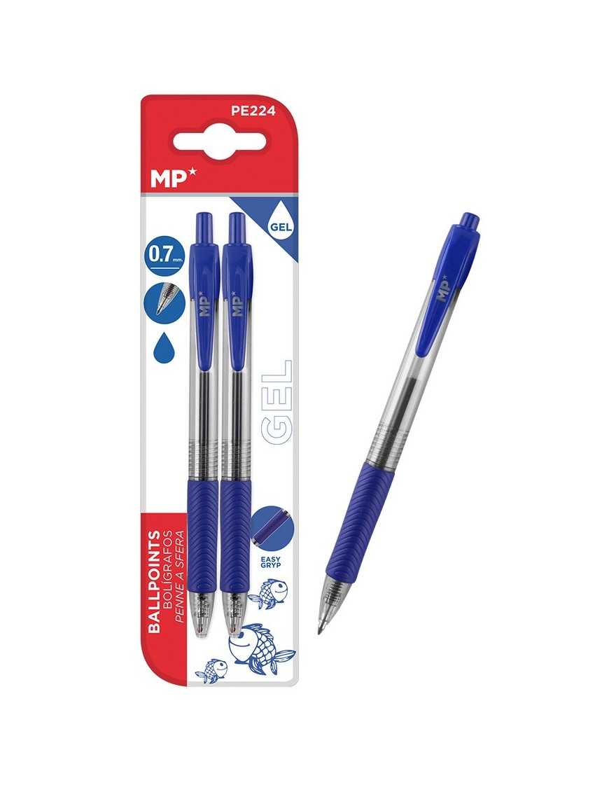 MP στυλό διαρκείας gel PE224, 0.7mm, μπλε, 2τμχ