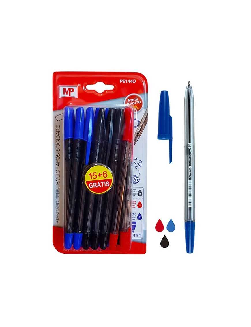 MP στυλό διαρκείας PE144O, 1mm, μπλε, μαύρο & κόκκινο, 21τμχ