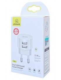 USAMS φορτιστής τοίχου T20, 2x USB, 2.1A, λευκός