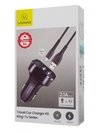 USAMS φορτιστής αυτοκινήτου C13 & καλώδιο type-C, 2x USB, 2.1A, μαύρο