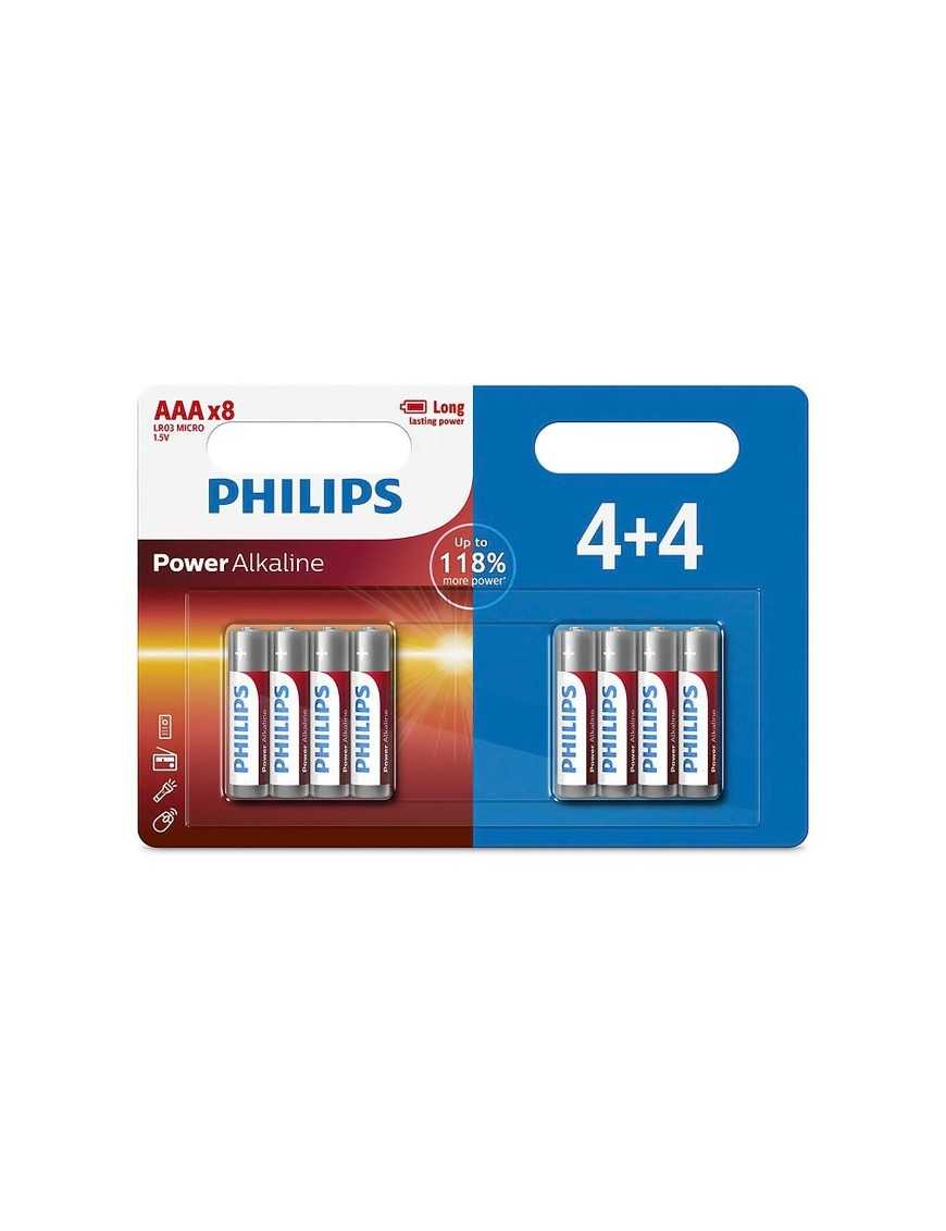 PHILIPS Power αλκαλικές μπαταρίες LR03P8BP/5, AAA LR03 1.5V, 8τμχ