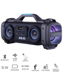 Akai ABTS-SH01 Φορητό ηχείο Bluetooth karaoke με LED, USB και Aux-In – 51 W