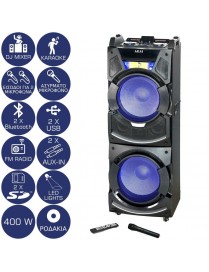 Akai DJ-S5H Bluetooth karaoke party speaker με μίκτη, διπλό Bluetooth, LED, 2 USB, 2 SD, 2 Aux-In και ασύρματο μικρόφωνο – 400 W