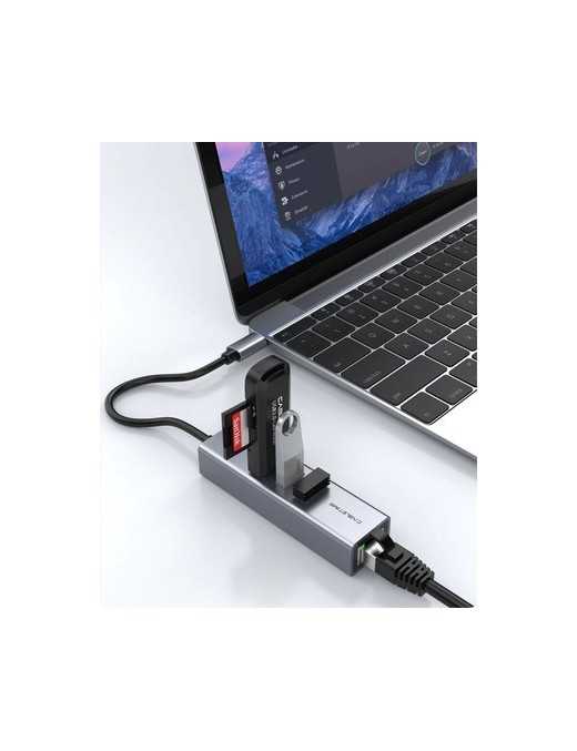 CABLETIME USB-C hub CT-CMLU3, RJ45 & 3x USB θύρες, 5Gbps, 1000Mbps, γκρι