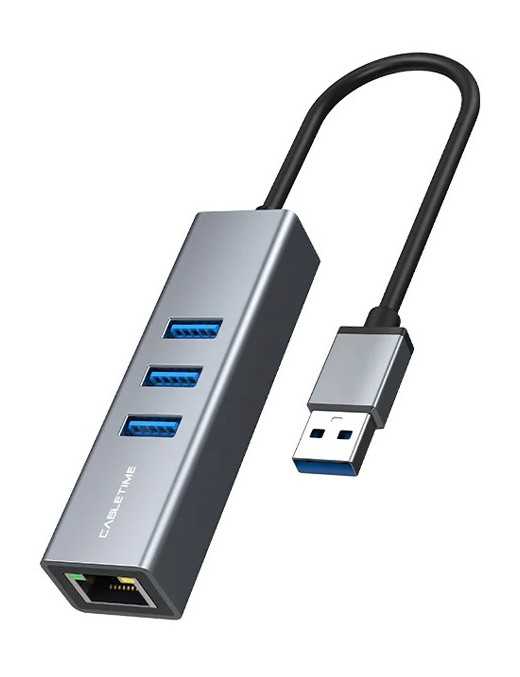 CABLETIME USB hub CT-AMLU3, RJ45 & 3x USB θύρες, 5Gbps, 1000Mbps, γκρι