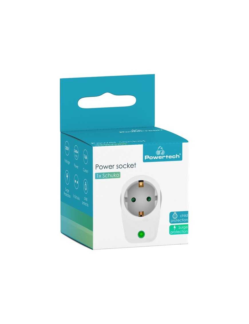 POWERTECH αντάπτορας ρεύματος PT-996, 1 θέση schuko, 16A, 3680W, λευκός