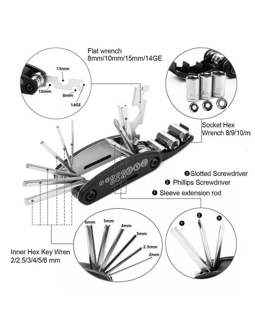 Πολυεργαλείο ποδηλάτου BIKE-0044, 15 σε 1