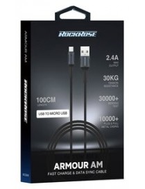 ROCKROSE καλώδιο USB σε Micro USB Armour AM, 2.4A 12W, 1m, μαύρο-μπλε