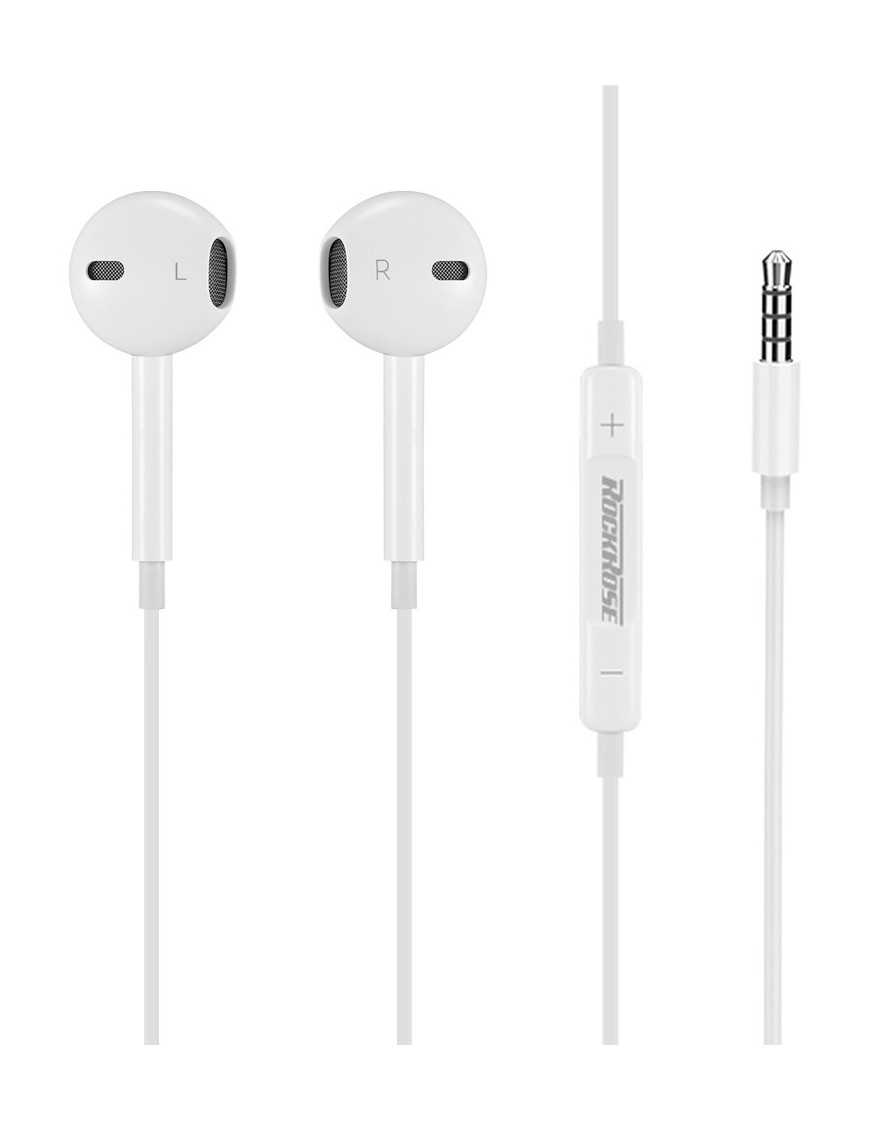 ROCKROSE earphones με μικρόφωνο Solo MC, 3.5mm, 1.2m, λευκά