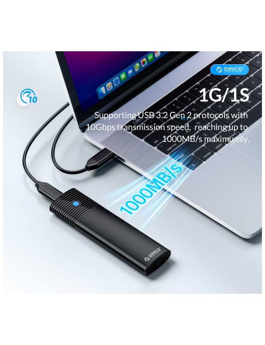 ORICO θήκη για Μ.2 NVMe SSD PWM2-G2-BK-EP, 10Gbps, έως 4TB, μαύρη