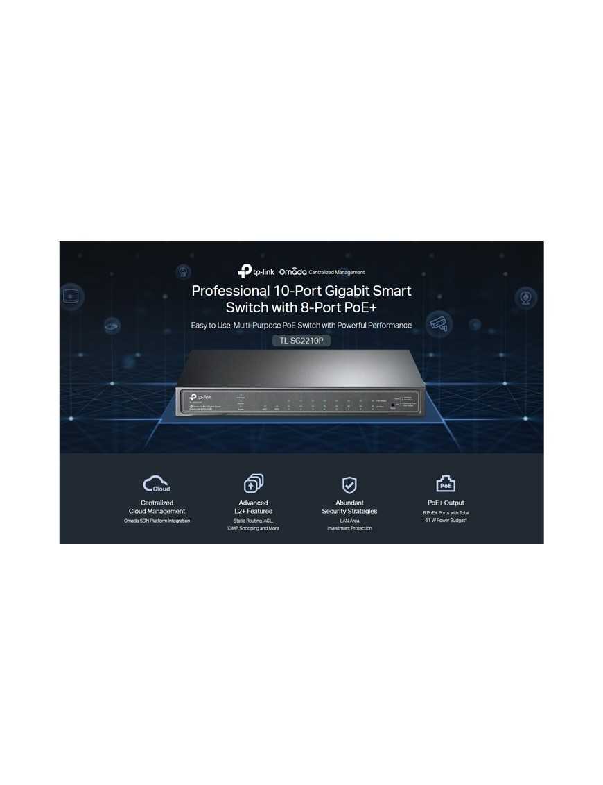 TP-LINK JetStream switch TL-SG2210P, 10-Port Gigabit, 8x PoE+, Ver. 5.0