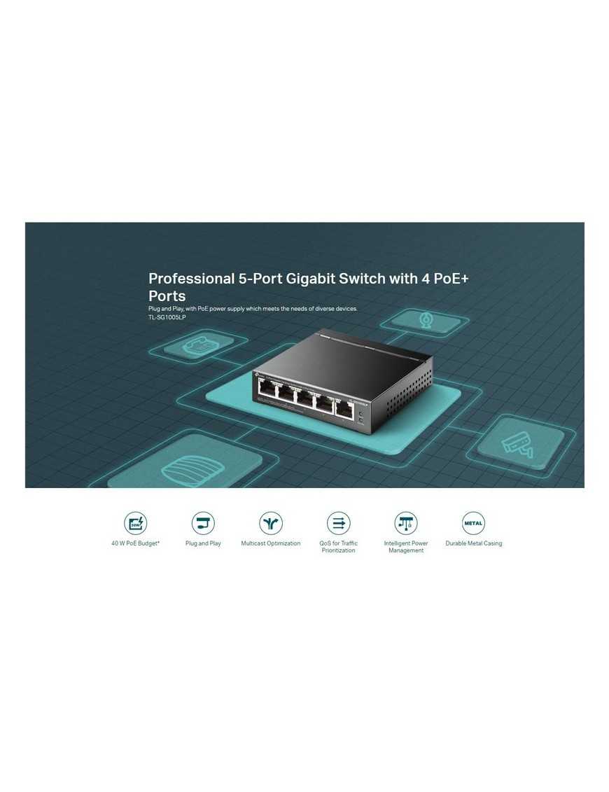 TP-LINK desktop switch TL-SG1005LP, 5-Port Gigabit, 4x PoE+, Ver. 2.0