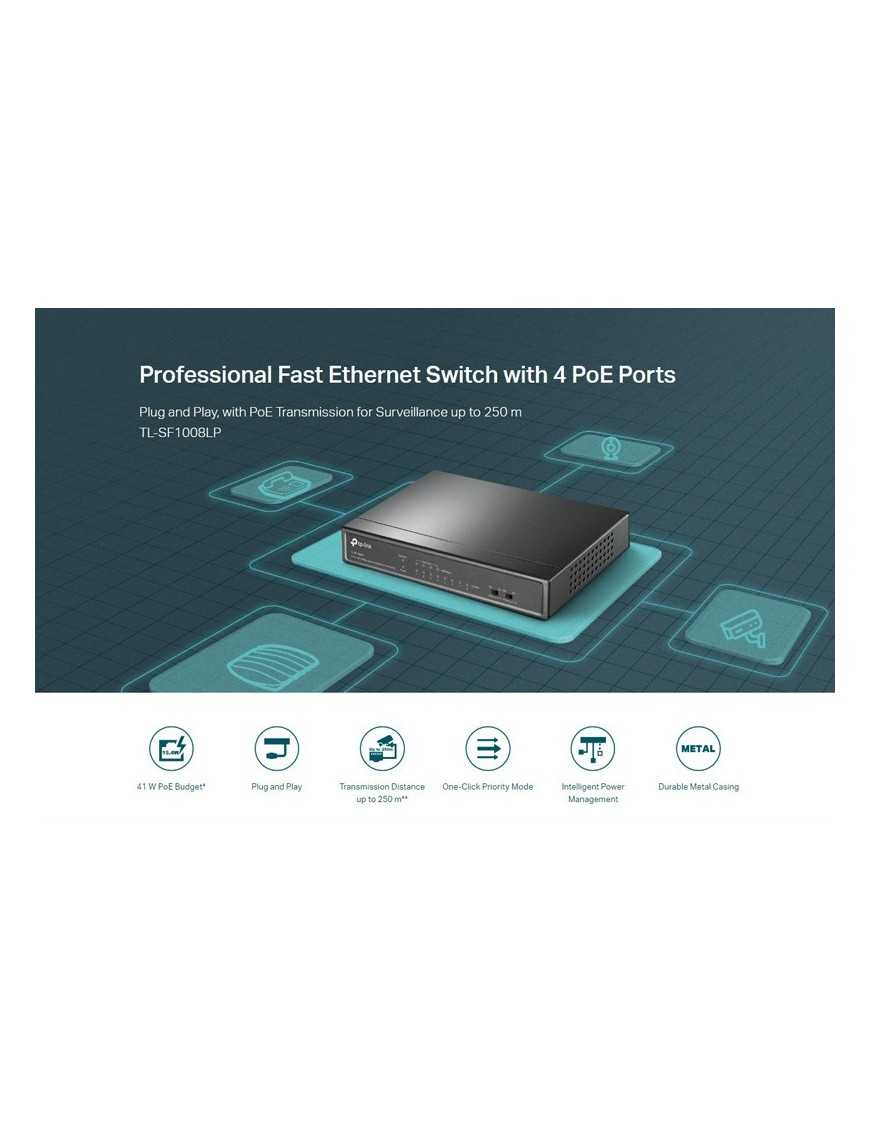 TP-LINK desktop switch TL-SF1008LP, 8-Port 10/100Mbps, 4x PoE, Ver. 2.0