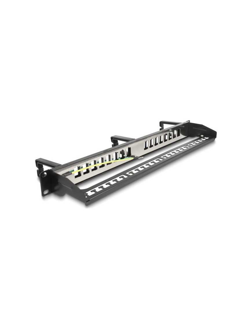 DELOCK Keystone patch panel 66237, 19"/1U, 16x ports, 3x γάντζοι, μαύρο