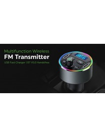 POWERTECH FM Transmitter & φορτιστής 40W PT-1027, οθόνη, RGB, Bluetooth