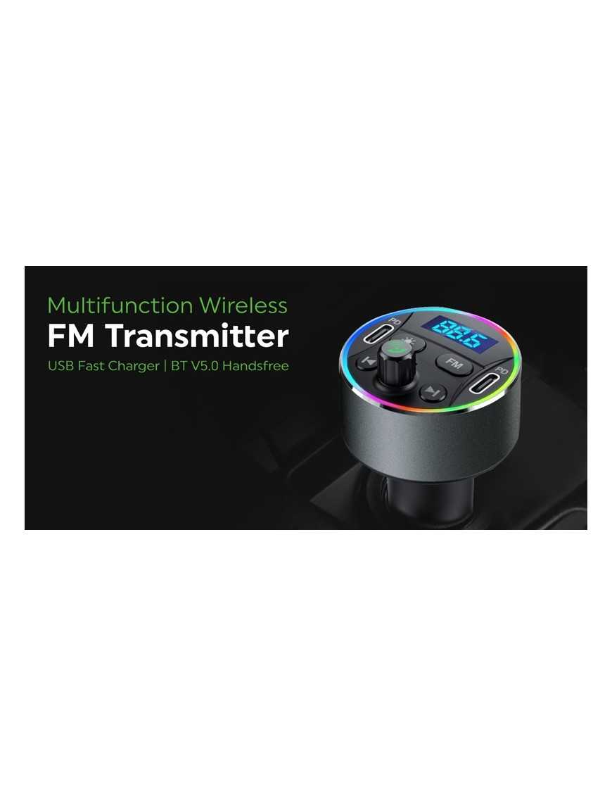 POWERTECH FM Transmitter & φορτιστής 40W PT-1027, οθόνη, RGB, Bluetooth