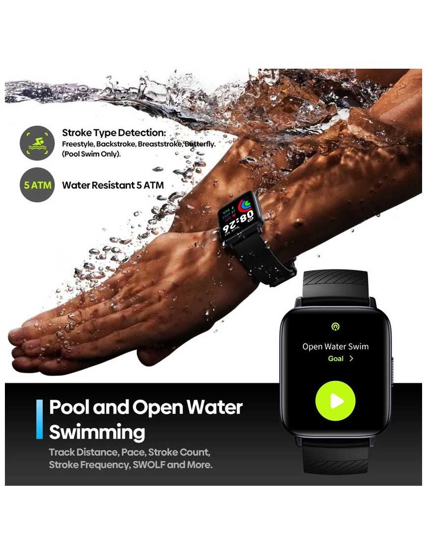 ZEBLAZE smartwatch Swim, 1.69", GPS, heart rate, 5 ATM, μαύρο