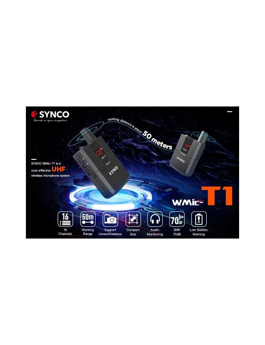 SYNCO ασύρματο μικρόφωνο Wmic-T1, ενσωματωμένο clip-on, UHF, γκρι