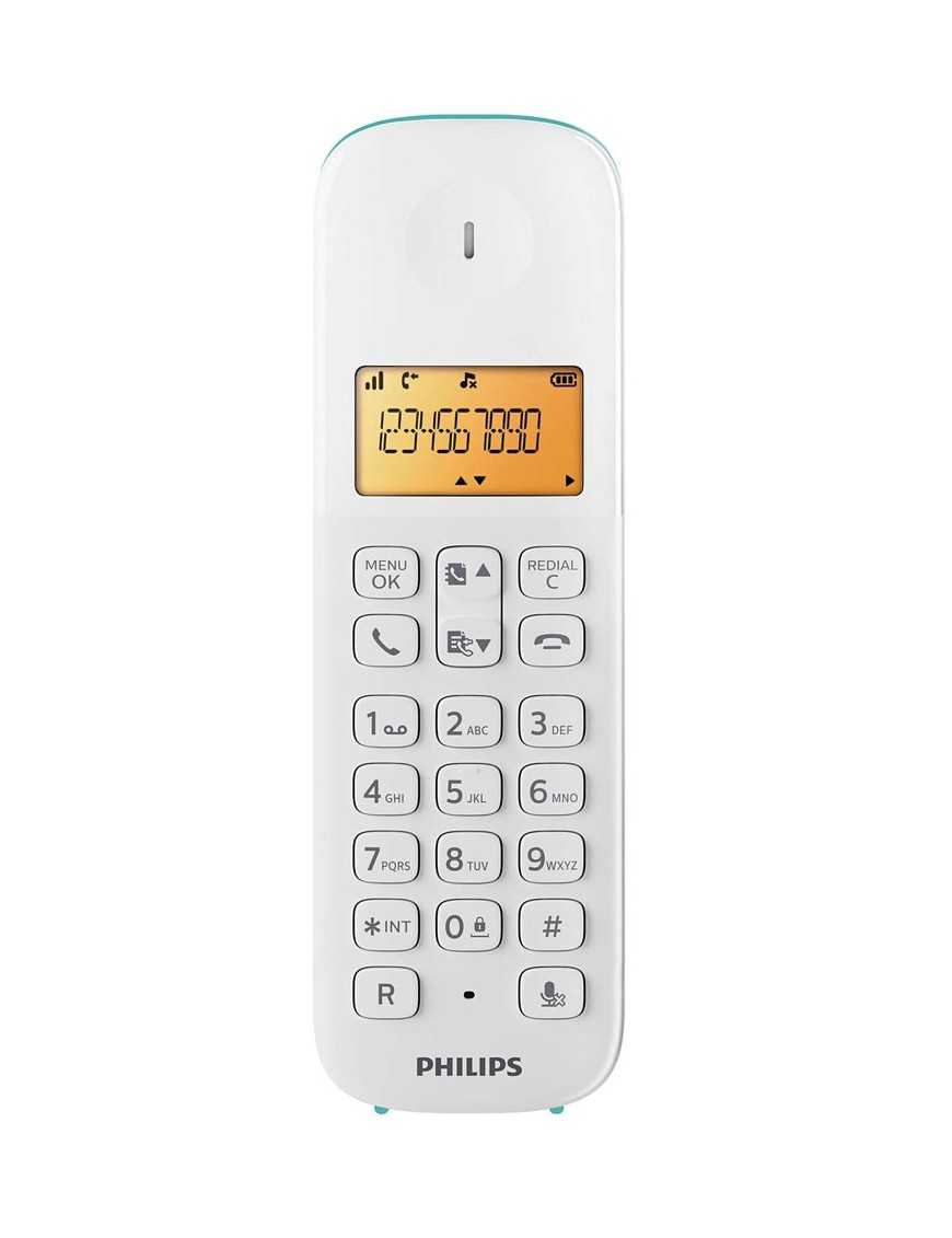 PHILIPS ασύρματο τηλέφωνο D1601T-34, με ελληνικό μενού, λευκό-πράσινο