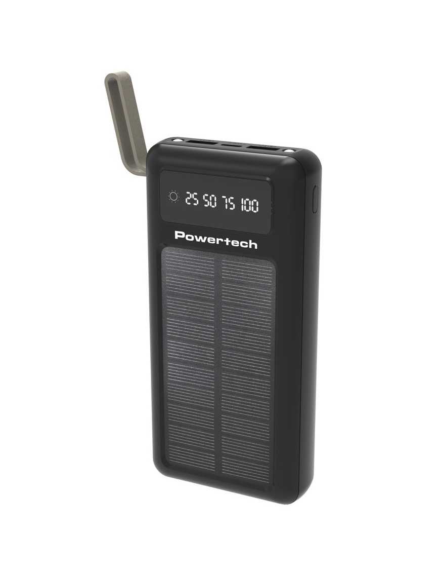 POWERTECH ηλιακό power bank PT-1084 με καλώδια & οθόνη, 20000mAh, μαύρο