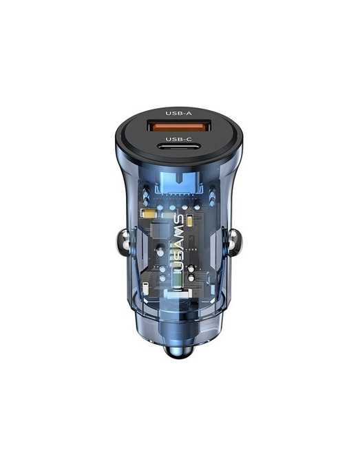 USAMS φορτιστής αυτοκινήτου US-CC164, USB & USB-C, 30W, μπλε