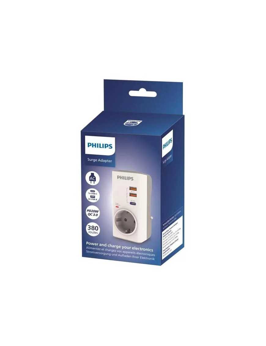 PHILIPS αντάπτορας ρεύματος CHP8010W/10, 1 θέση, USB-C/USB, 380J, λευκός