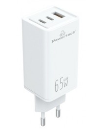 POWERTECH φορτιστής τοίχου PT-1094, USB & 2x USB-C, 65W, GaN, λευκός