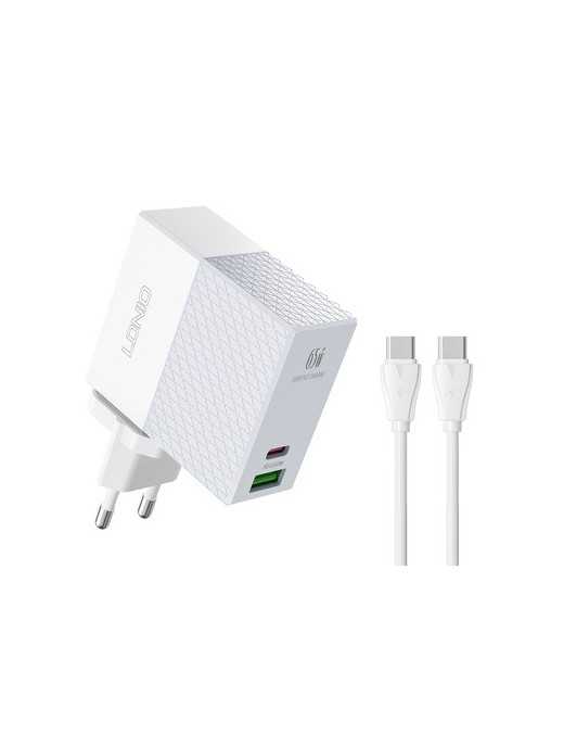 LDNIO φορτιστής τοίχου A2620C με καλώδιο, USB & USB-C, 65W PD, λευκός