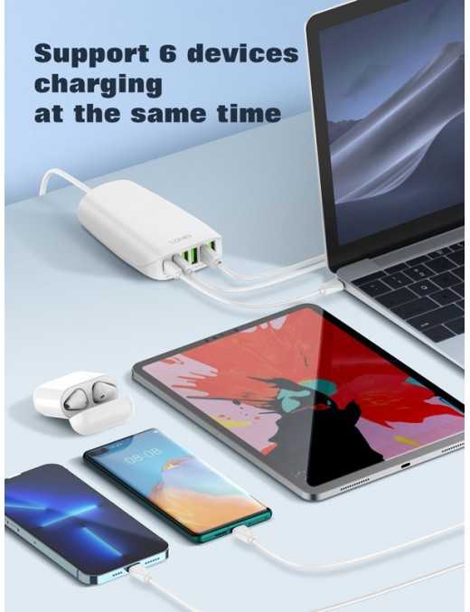LDNIO σταθμός φόρτισης A6573C, USB-C/5x USB, 65W, PD/QC, λευκός