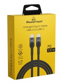 POWERTECH καλώδιο USB-C PTR-0133, PD 100W, copper, 60cm, μαύρο