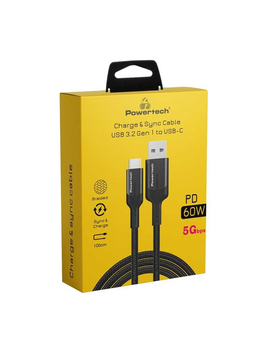POWERTECH καλώδιο USB σε USB-C PTR-0134 PD 60W, 5Gbps, copper, 1m, μαύρο