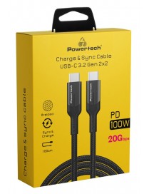 POWERTECH καλώδιο USB-C PTR-0136, PD 100W, 20Gbps, copper, 1m, μαύρο