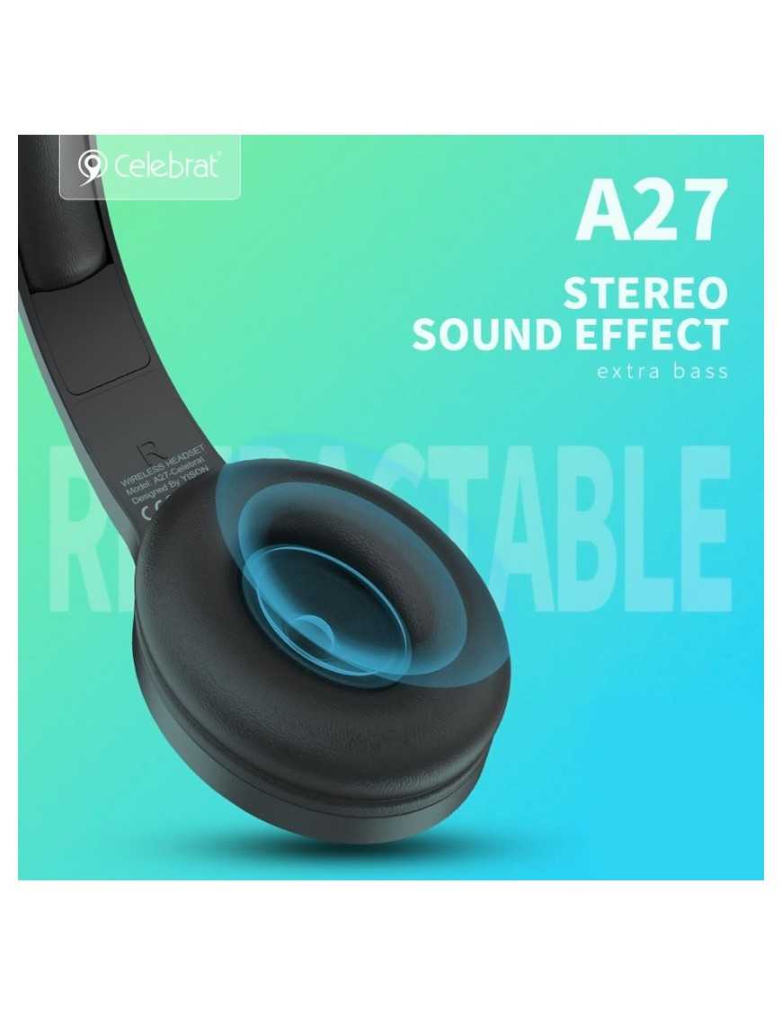 CELEBRAT headphones A27, wireless & wired, Bluetooth 5.3, Φ40mm, μαύρα