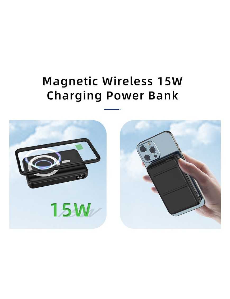 POWERTECH power bank PT-1136, 10000mAh, magnetic wireless, 22.5W, μαύρο