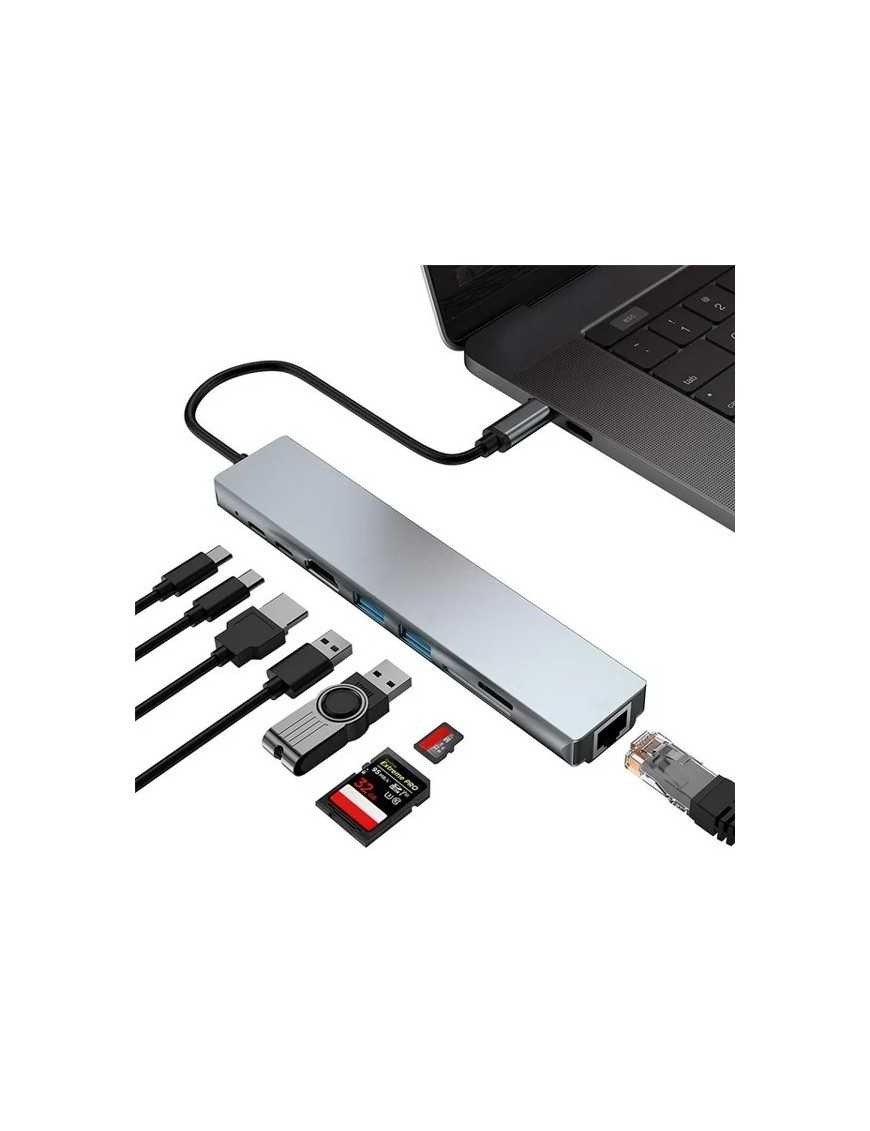 POWERTECH docking station PTH-103, 8 θυρών, USB-C σύνδεση, 100W PD, γκρι