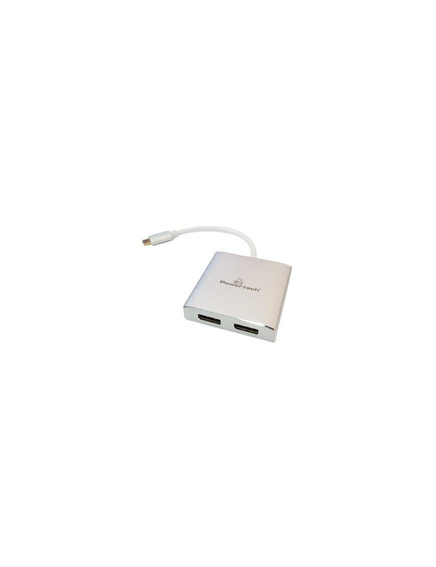 POWERTECH αντάπτορας USB-C σε 2x DisplayPort CAB-UC034, 4K/60Hz, ασημί