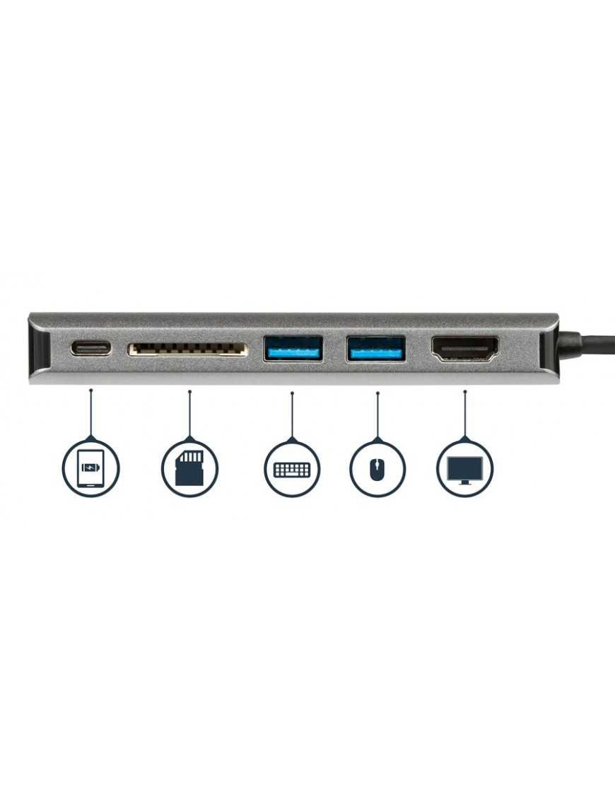 POWERTECH docking station PTH-043, 6 θυρών, USB-C, 100W PD, 4K, ασημί