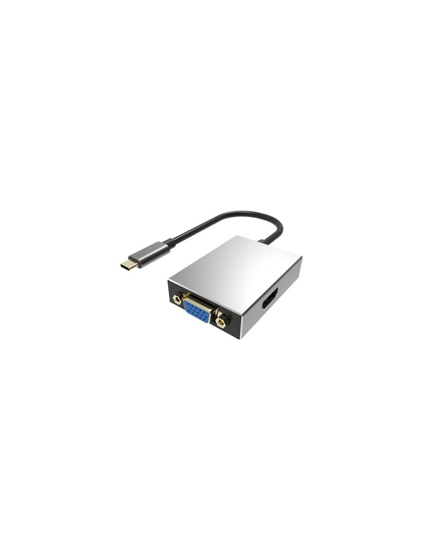 POWERTECH αντάπτορας USB-C σε HDMI/VGA/USB PTH-050, 4K, 5Gbps, γκρι