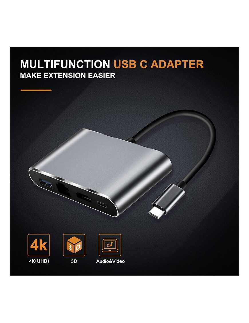 CABLETIME docking station CMHD41, 4 θυρών, USB-C, 20V/3A PD, 4K, γκρι
