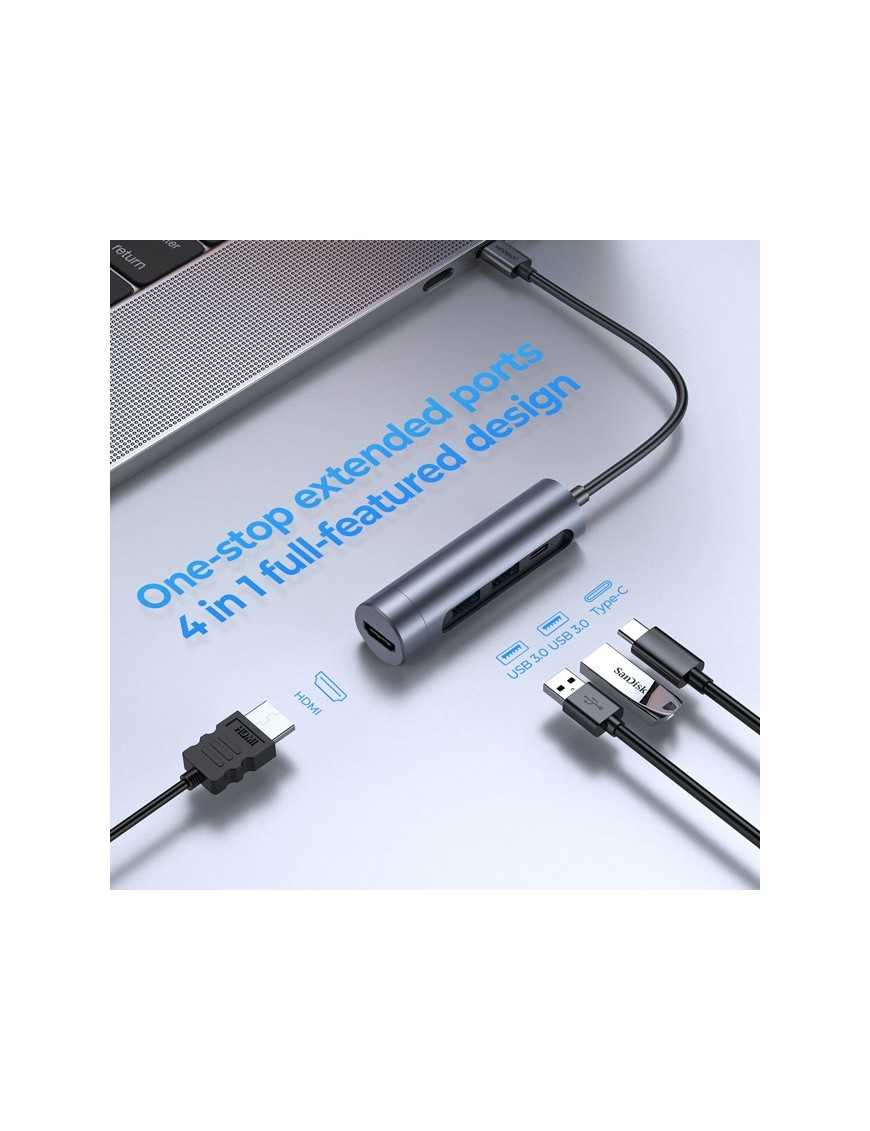 JOYROOM docking station S-H113-DG, 4 θυρών, USB-C, 100W PD, 4K, γκρι