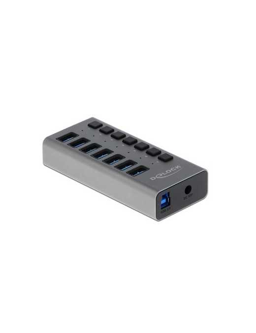 DELOCK USB hub 63669 με διακόπτες, 7x θυρών, 5Gbps, γκρι