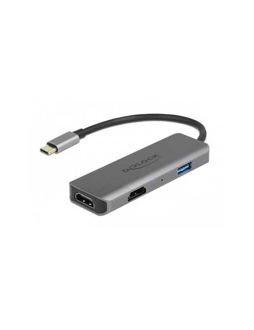 DELOCK docking station 87780, 3 θυρών, USB-C σύνδεση, 4K, MST, γκρι